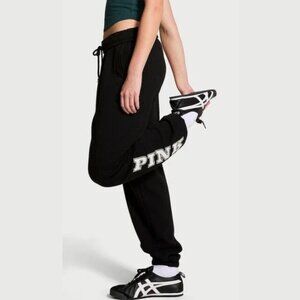 PINK Victoria's Secret Black Ivy Fleece Embroidery Logo Campus Sweatpant - SZ XS